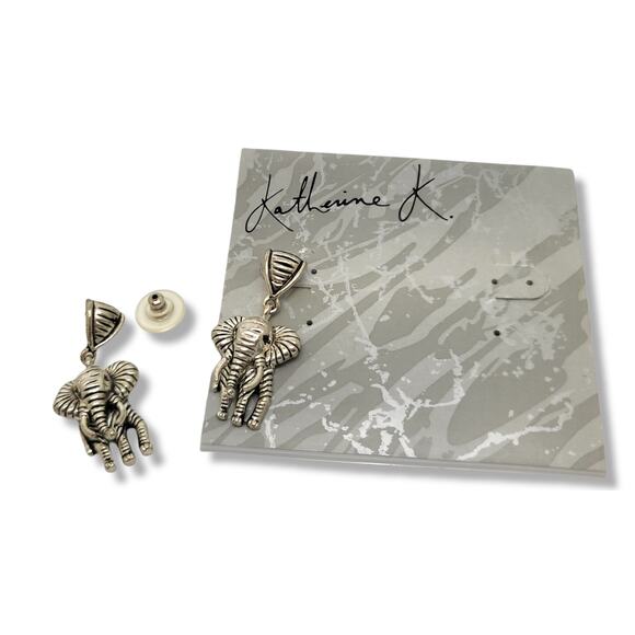 Vintage Black Crystal Sterling Silver Plate African Elephant Pendant Earring set - Picture 6 of 8